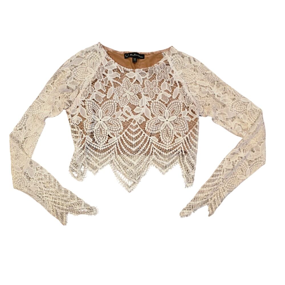 For Love & Lemons Guava Lace Scalloped-Hem Crop Medium